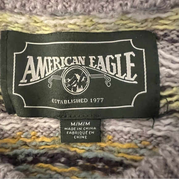 American Eagle Outfitters Vintage Fair Isle Crew Neck Sweater sz M Yellow Gray - Picture 4 of 6